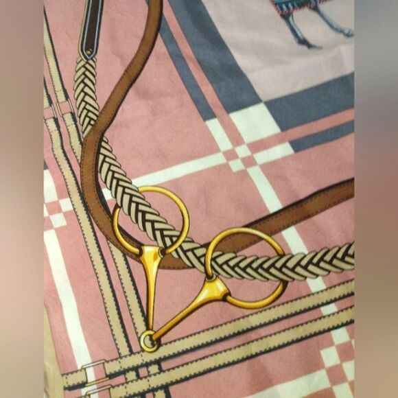 Vintage Silk Scarf Rolled Hem Equestrian Horse Bridle Foulard - Picture 13 of 16